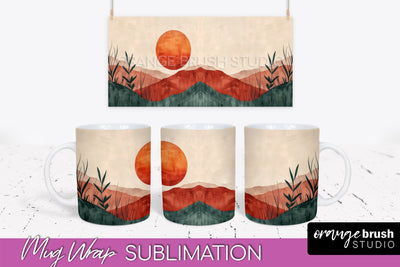 Boho Mug Wrap - Minimalist Landscape Mug Sublimation Design Sublimation OrangeBrushStudio 