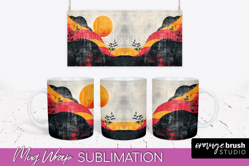 Boho Mug Wrap - Minimalist Landscape Mug Sublimation Design Sublimation OrangeBrushStudio 