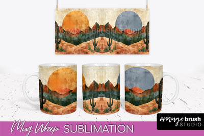 Boho Mug Wrap - Minimalist Landscape Mug Sublimation Design Sublimation OrangeBrushStudio 