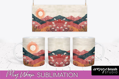 Boho Mug Wrap - Minimalist Landscape Mug Sublimation Design Sublimation OrangeBrushStudio 