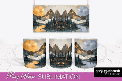 Boho Mug Wrap - Minimalist Landscape Mug Sublimation Design Sublimation OrangeBrushStudio 