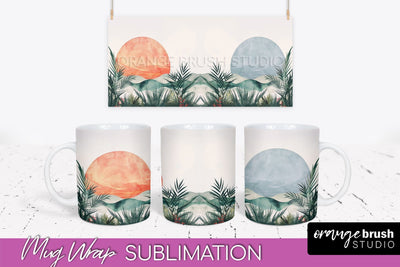 Boho Mug Wrap - Minimalist Landscape Mug Sublimation Design Sublimation OrangeBrushStudio 