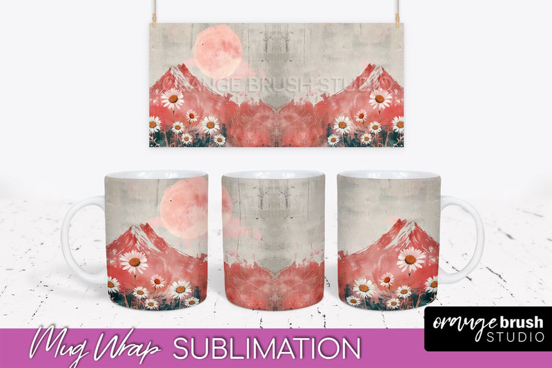 Boho Mug Wrap - Minimalist Landscape Mug Sublimation Design Sublimation OrangeBrushStudio 