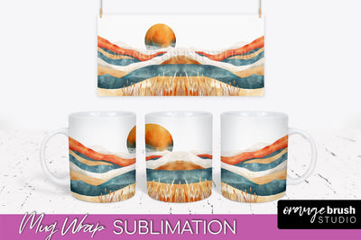 Boho Mug Wrap - Minimalist Landscape Mug Sublimation Design Sublimation OrangeBrushStudio 