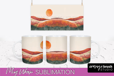 Boho Mug Wrap - Minimalist Landscape Mug Sublimation Design Sublimation OrangeBrushStudio 