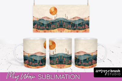 Boho Mug Wrap - Minimalist Landscape Mug Sublimation Design Sublimation OrangeBrushStudio 