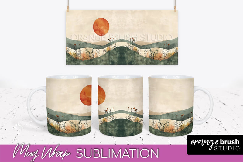 Boho Mug Wrap - Minimalist Landscape Mug Sublimation Design Sublimation OrangeBrushStudio 
