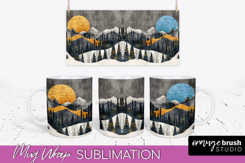 Boho Mug Wrap - Minimalist Landscape Mug Sublimation Design Sublimation OrangeBrushStudio 