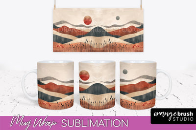 Boho Mug Wrap - Minimalist Landscape Mug Sublimation Design Sublimation OrangeBrushStudio 