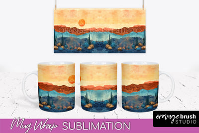 Boho Mug Wrap - Minimalist Landscape Mug Sublimation Design Sublimation OrangeBrushStudio 