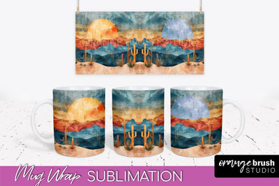 Boho Mug Wrap - Minimalist Landscape Mug Sublimation Design Sublimation OrangeBrushStudio 
