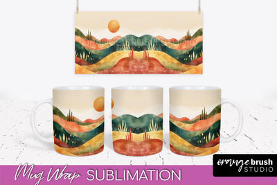 Boho Mug Wrap - Minimalist Landscape Mug Sublimation Design Sublimation OrangeBrushStudio 