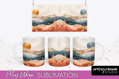 Boho Mug Wrap - Minimalist Landscape Mug Sublimation Design Sublimation OrangeBrushStudio 