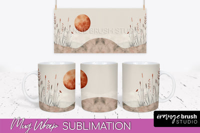 Boho Mug Wrap - Minimalist Landscape Mug Sublimation Design Sublimation OrangeBrushStudio 