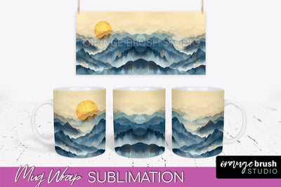 Boho Mug Wrap - Minimalist Landscape Mug Sublimation Design Sublimation OrangeBrushStudio 