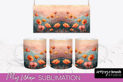 Boho Mug Wrap - Minimalist Landscape Mug Sublimation Design Sublimation OrangeBrushStudio 