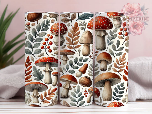 Boho Mushroom 20oz Nature Tumbler, Mushroom Tumbler, Pattern Wrap, 20oz Sublimation, Fungi Drinkware, Nature Lover Mug, Custom Mushroom Cup, Boho Style Tumbler Sublimation Li Zamperini 