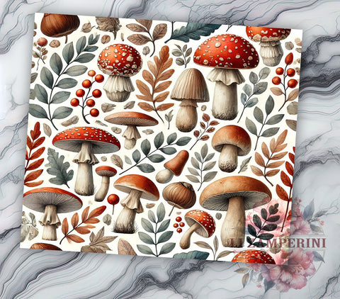 Boho Mushroom 20oz Nature Tumbler, Mushroom Tumbler, Pattern Wrap, 20oz Sublimation, Fungi Drinkware, Nature Lover Mug, Custom Mushroom Cup, Boho Style Tumbler Sublimation Li Zamperini 