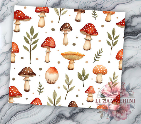 Boho Mushroom 20oz Nature Tumbler, Mushroom Tumbler, Pattern Wrap, 20oz Sublimation, Fungi Drinkware, Nature Lover Mug, Custom Mushroom Cup, Boho Style Tumbler Sublimation Li Zamperini 