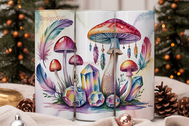 Boho Mushroom Crystal Tumbler Wrap Sublimation DesignSVG 