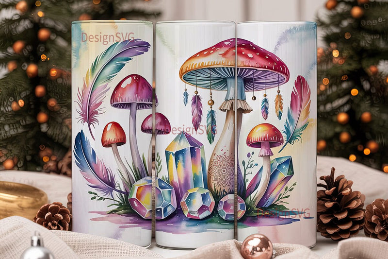 Boho Mushroom Crystal Tumbler Wrap Sublimation DesignSVG 