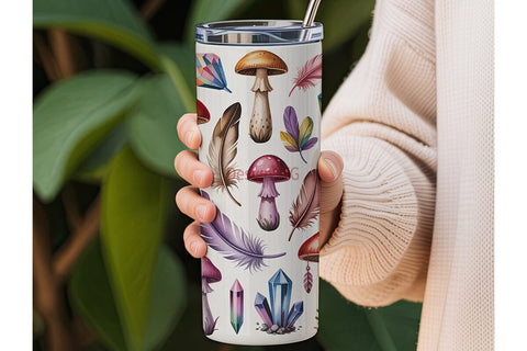 Boho Mushroom Crystal Tumbler Wrap Sublimation DesignSVG 