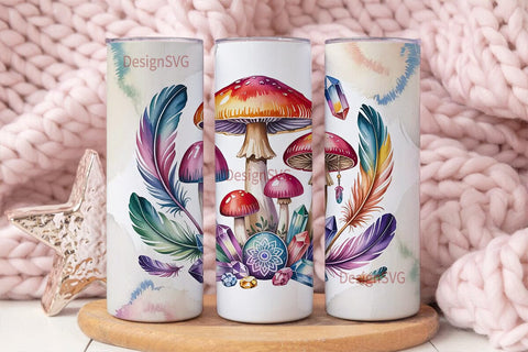 Boho Mushroom Crystal Tumbler Wrap Sublimation DesignSVG 
