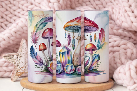 Boho Mushroom Crystal Tumbler Wrap Sublimation DesignSVG 