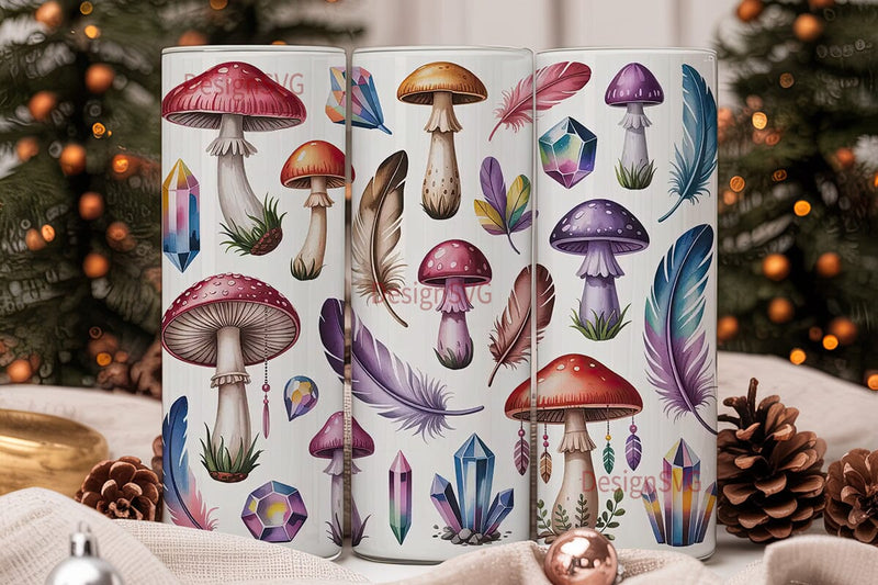 Boho Mushroom Crystal Tumbler Wrap Sublimation DesignSVG 