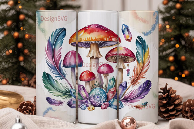 Boho Mushroom Crystal Tumbler Wrap Sublimation DesignSVG 