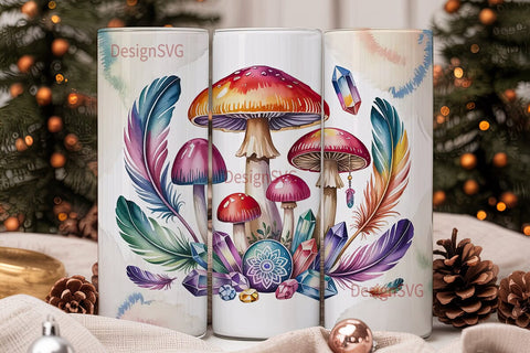 Boho Mushroom Crystal Tumbler Wrap Sublimation DesignSVG 
