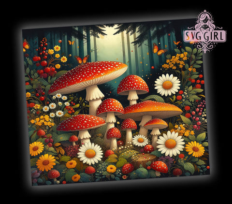 Boho Mushroom & Daisy 20oz Tumbler, Daisy Design Tumbler, 20oz Tumbler Wrap, Sublimation Tumbler, Floral Tumbler, Nature Inspired Tumbler, Boho Tumbler Wrap Sublimation SvggirlplusArt 