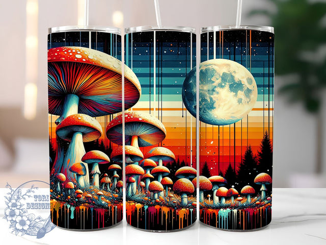 Boho Mushroom Moon Tumbler Wrap, Mushroom Tumbler Design, Moon Sublimation Wrap, Vintage Tumbler PNG, 20oz Skinny Tumbler, Mystical Tumbler Wrap, Bohemian Tumbler Design Sublimation ToriDesigns 