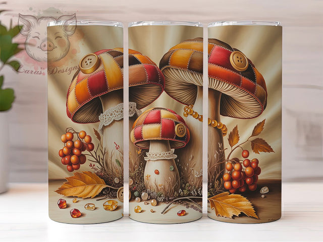Boho Mushroom Patchwork Tumbler, Mushroom Tumbler Design, Patchwork Tumbler, 20oz Skinny Tumbler Wrap, Bohemian Tumbler, Nature Tumbler Wrap, Sublimation Tumbler Design Sublimation Lara' s Designs 