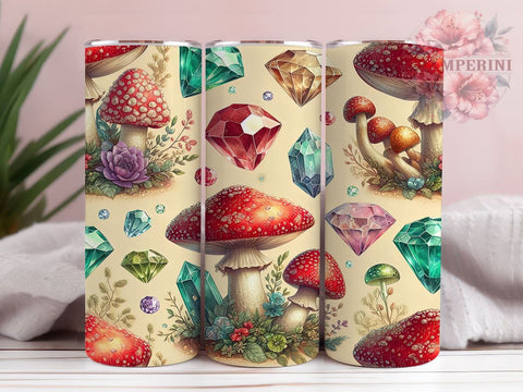 Boho Mushroom Tumbler, Witchy Drinkware, Goth Tumbler, Crystal Doodle Mug, Cute Mushroom Design, 20oz Sublimation Wrap, Whimsical Tumbler Sublimation Li Zamperini 