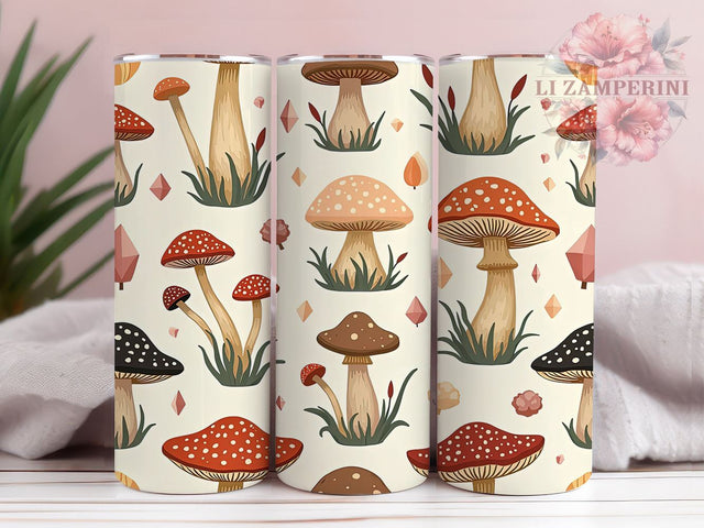 Boho Mushroom Tumbler, Witchy Drinkware, Goth Tumbler, Crystal Doodle Mug, Cute Mushroom Design, 20oz Sublimation Wrap, Whimsical Tumbler Sublimation Li Zamperini 