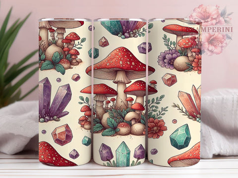 Boho Mushroom Tumbler, Witchy Drinkware, Goth Tumbler, Crystal Doodle Mug, Cute Mushroom Design, 20oz Sublimation Wrap, Whimsical Tumbler Sublimation Li Zamperini 