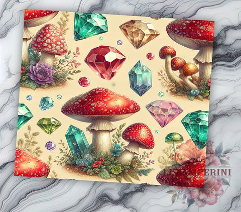 Boho Mushroom Tumbler, Witchy Drinkware, Goth Tumbler, Crystal Doodle Mug, Cute Mushroom Design, 20oz Sublimation Wrap, Whimsical Tumbler Sublimation Li Zamperini 