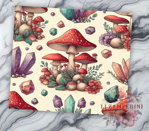 Boho Mushroom Tumbler, Witchy Drinkware, Goth Tumbler, Crystal Doodle Mug, Cute Mushroom Design, 20oz Sublimation Wrap, Whimsical Tumbler Sublimation Li Zamperini 