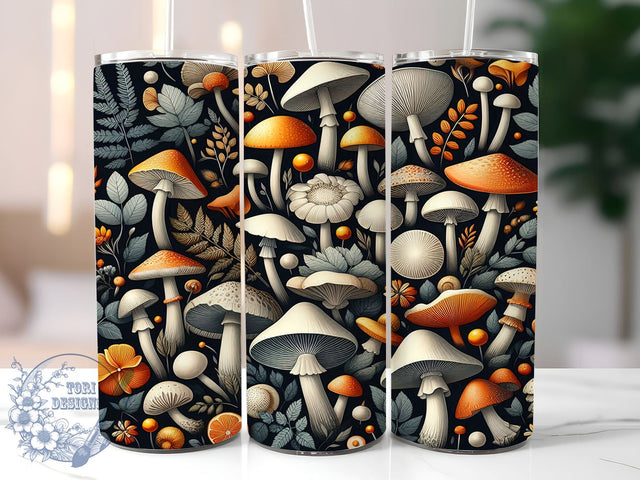 Boho Mushrooms 20oz Skinny Tumbler, Mushrooms Tumbler Png, Straight & Tapered Tumbler Wrap, Instant Digital Download Sublimation ToriDesigns 