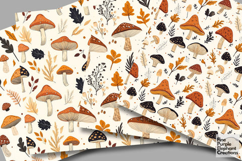 Boho Mushrooms Digital Paper | Fall Forest Sublimation Digital Pattern Fine Purple Elephant Creations 