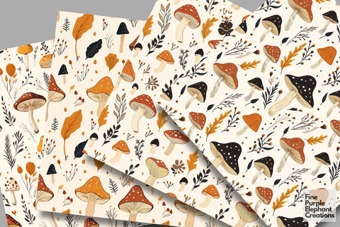 Boho Mushrooms Digital Paper | Fall Forest Sublimation Digital Pattern Fine Purple Elephant Creations 