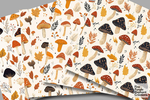 Boho Mushrooms Digital Paper | Fall Forest Sublimation Digital Pattern Fine Purple Elephant Creations 