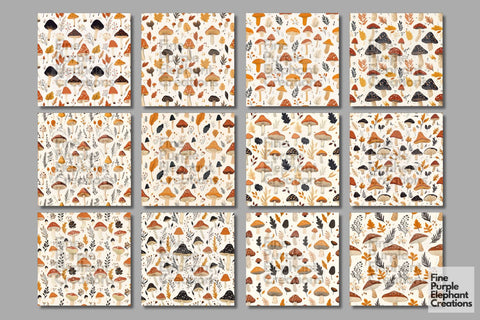 Boho Mushrooms Digital Paper | Fall Forest Sublimation Digital Pattern Fine Purple Elephant Creations 