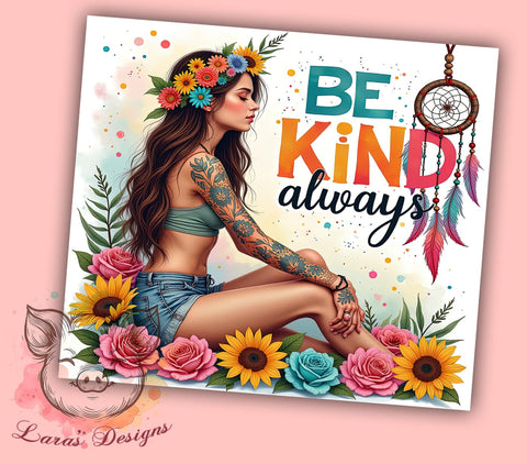 Boho Mystic Tumbler, Be Kind Always Tumbler Wrap, 20oz Sublimation Design, Inspirational Tumbler PNG, Positive Affirmation Tumbler, Digital Download Tumbler, Bohemian Tumbler Sublimation Lara' s Designs 
