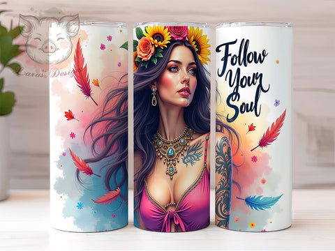 Boho Mystic Tumbler, Follow Your Soul Wrap, 20oz Sublimation Design, Bohemian Tumbler Wrap, Digital Download, Spiritual Tumbler Design, Inspirational Tumbler Sublimation Lara' s Designs 
