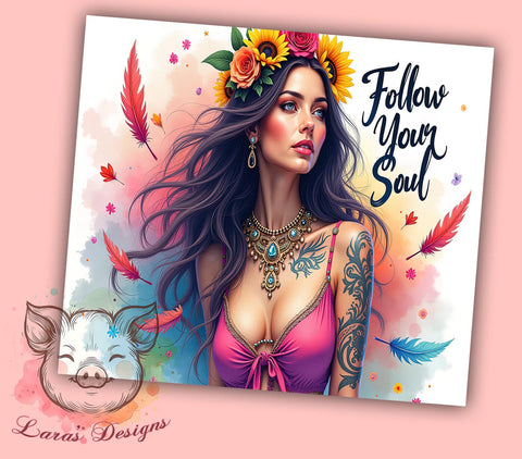 Boho Mystic Tumbler, Follow Your Soul Wrap, 20oz Sublimation Design, Bohemian Tumbler Wrap, Digital Download, Spiritual Tumbler Design, Inspirational Tumbler Sublimation Lara' s Designs 