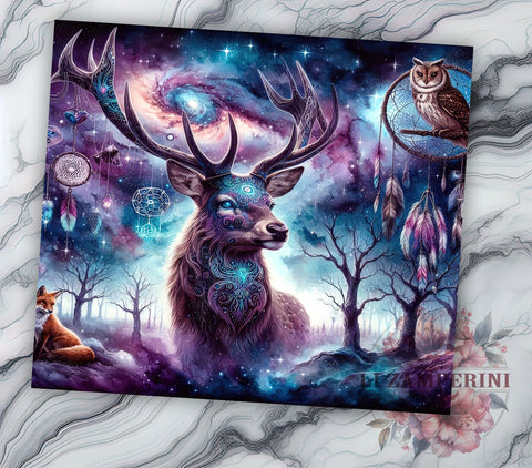 Boho Mystical Deer & Owl Galaxy Tumbler, Mystical Deer Design, Owl Galaxy Tumbler, 20oz Wrap, Nature Drinkware, Unique Sublimation, Bohemian Gif Sublimation Li Zamperini 