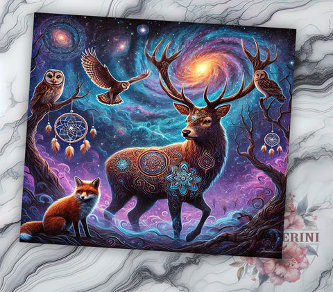 Boho Mystical Deer & Owl Galaxy Tumbler, Mystical Deer Design, Owl Galaxy Tumbler, 20oz Wrap, Nature Drinkware, Unique Sublimation, Bohemian Gif Sublimation Li Zamperini 