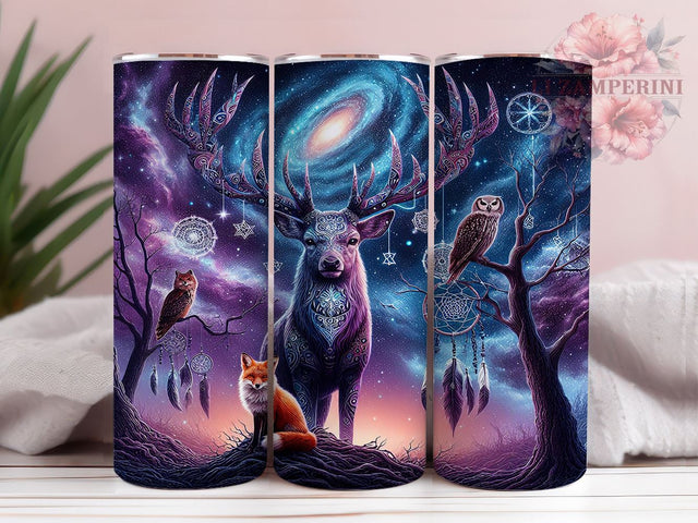 Boho Mystical Deer & Owl Galaxy Tumbler, Mystical Deer Design, Owl Galaxy Tumbler, 20oz Wrap, Nature Drinkware, Unique Sublimation, Bohemian Gif Sublimation Li Zamperini 